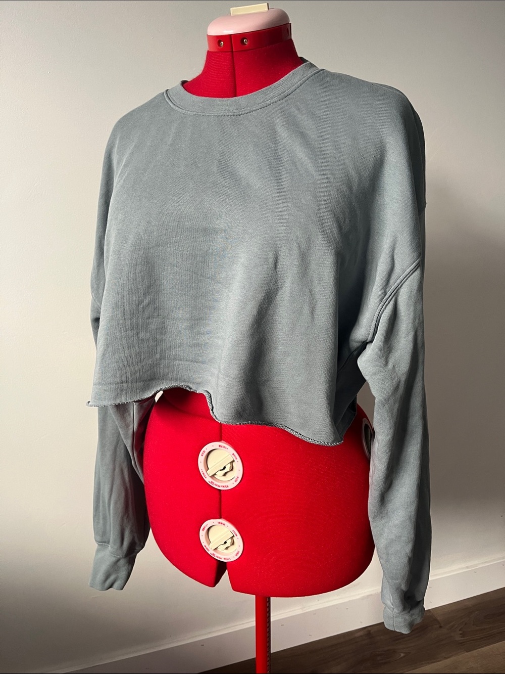 TNA AiryAf Fleece Cropped Long-Sleeve Crew in Dusty Light Green